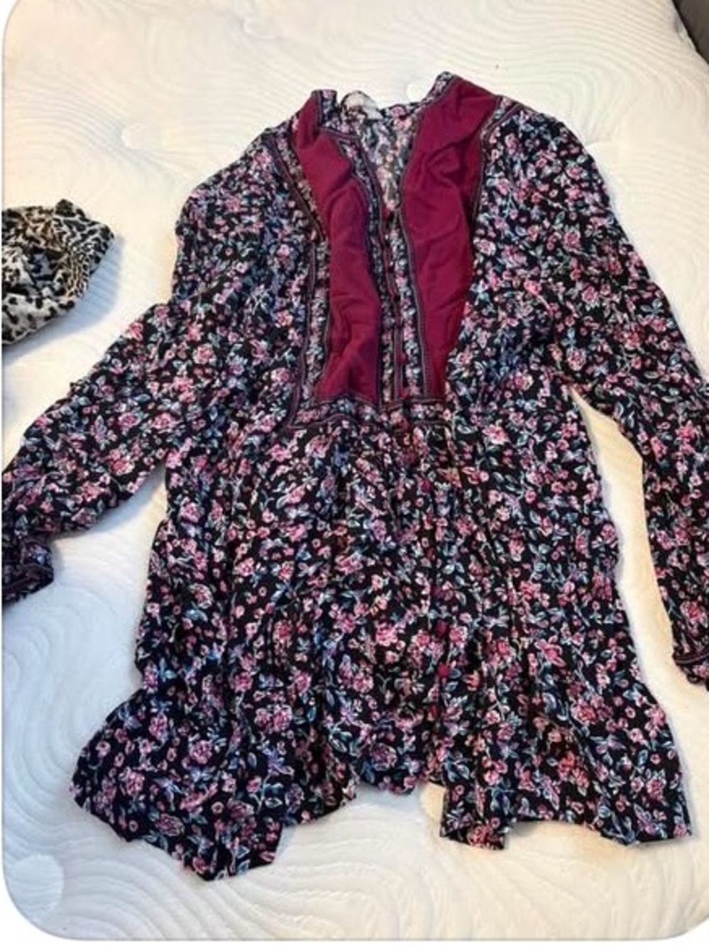 Woman Within Black Floral Top with Pink Accents